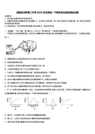 湖南省汨罗第二中学2025年生物高一下期末综合测试模拟试题含解析