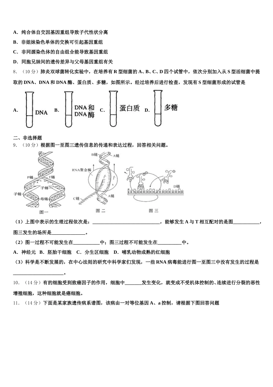 2025届湖南省邵阳市第十一中学高一下生物期末考试试题含解析_第2页