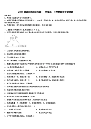 2025届湖南省邵阳市第十一中学高一下生物期末考试试题含解析