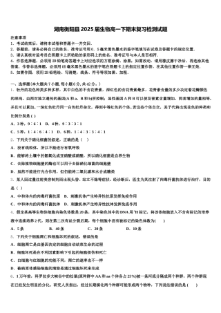 湖南衡阳县2025届生物高一下期末复习检测试题含解析