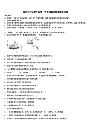 豫西名校2025年高一下生物期末联考模拟试题含解析