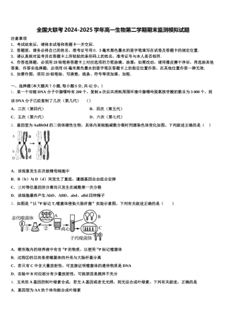 全国大联考2024-2025学年高一生物第二学期期末监测模拟试题含解析