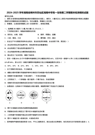 2024-2025学年湖南省郴州市苏仙区湘南中学高一生物第二学期期末检测模拟试题含解析
