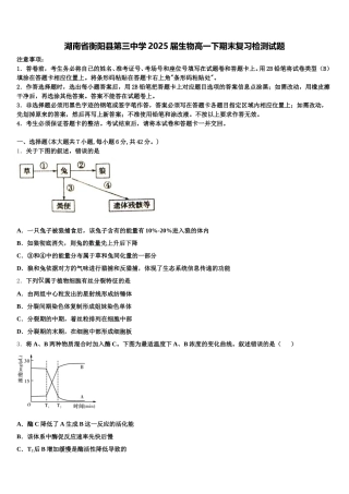 湖南省衡阳县第三中学2025届生物高一下期末复习检测试题含解析