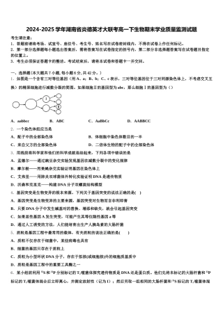 2024-2025学年湖南省炎德英才大联考高一下生物期末学业质量监测试题含解析