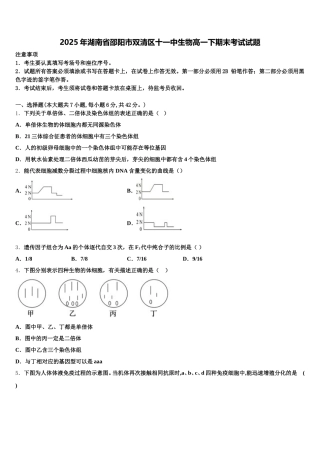 2025年湖南省邵阳市双清区十一中生物高一下期末考试试题含解析