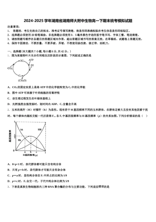 2024-2025学年湖南省湖南师大附中生物高一下期末统考模拟试题含解析