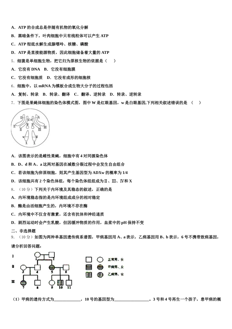 2025届湖南省邵阳市双清区第十一中学生物高一下期末达标检测模拟试题含解析_第2页