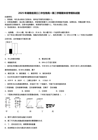 2025年湖南省洞口二中生物高一第二学期期末统考模拟试题含解析