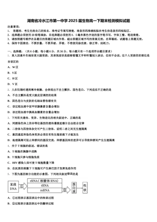 湖南省冷水江市第一中学2025届生物高一下期末检测模拟试题含解析
