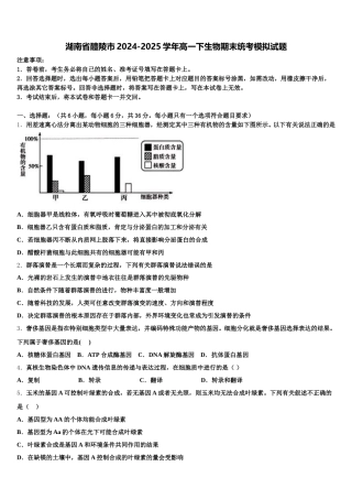 湖南省醴陵市2024-2025学年高一下生物期末统考模拟试题含解析