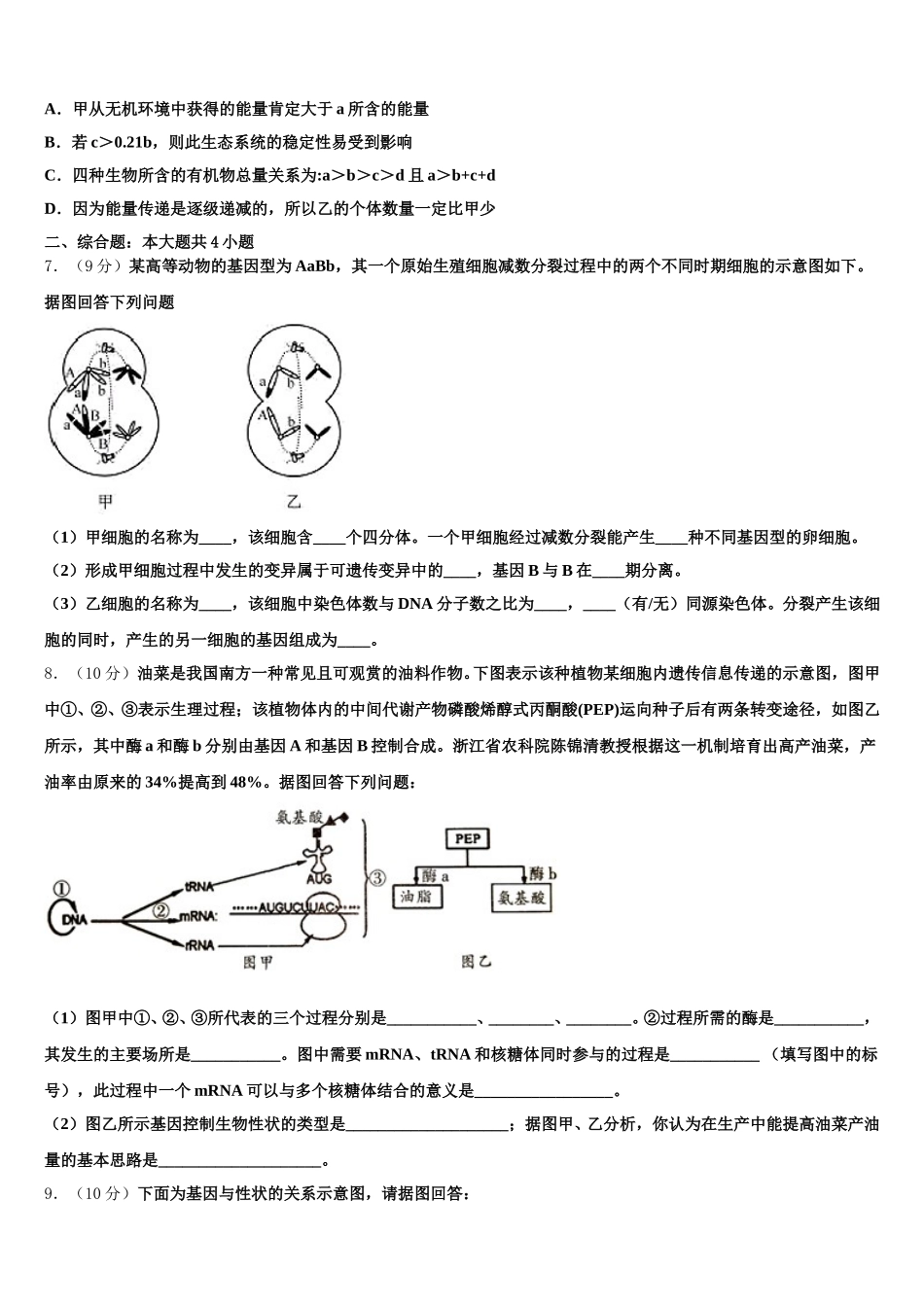 2025年湖南省邵阳市双清区第十一中学生物高一第二学期期末质量跟踪监视模拟试题含解析_第2页