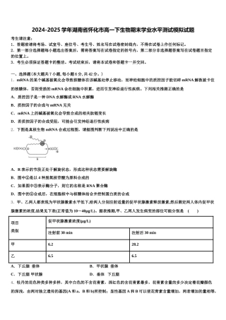 2024-2025学年湖南省怀化市高一下生物期末学业水平测试模拟试题含解析