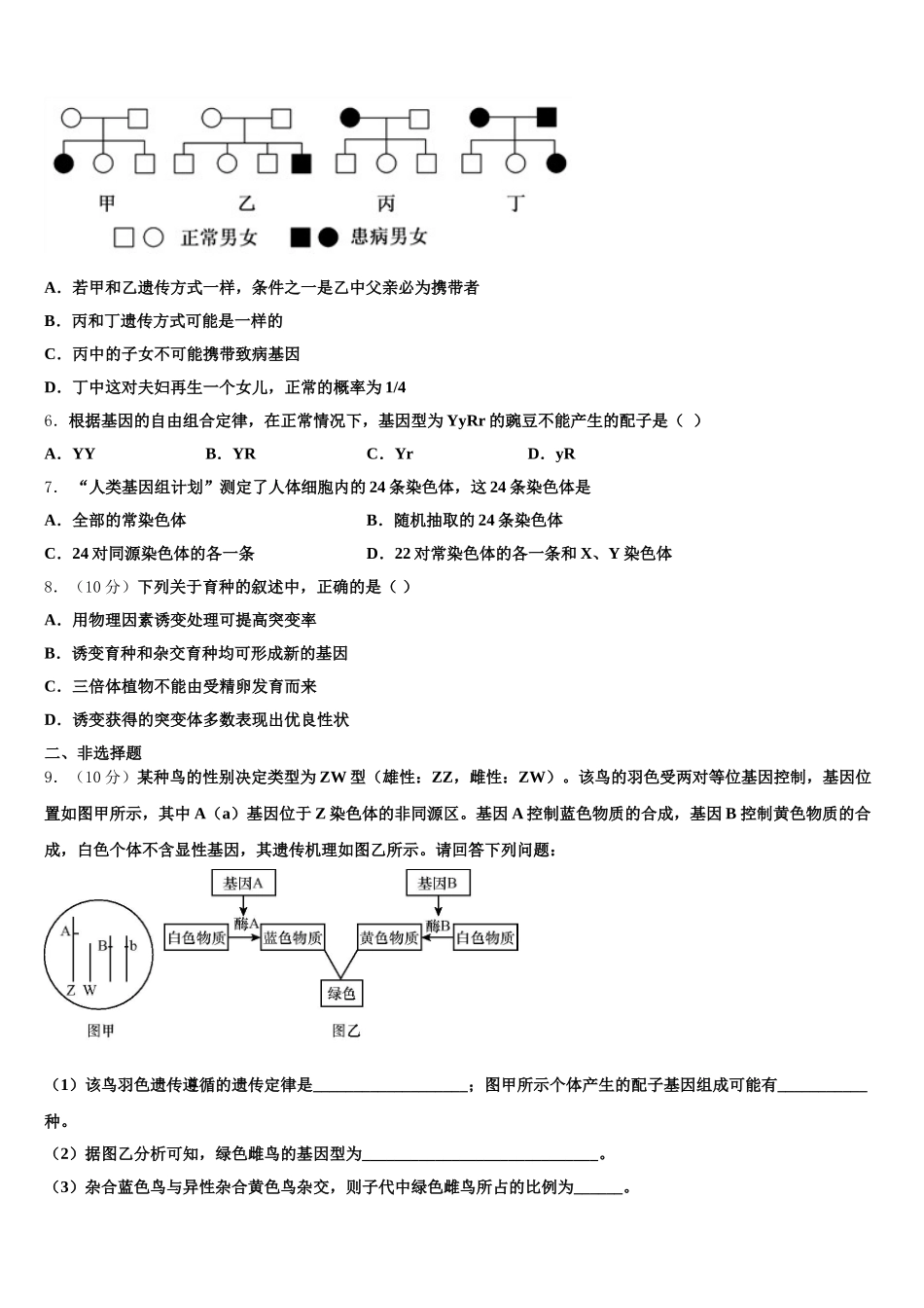 2025年湖南师大附中生物高一下期末复习检测试题含解析_第2页