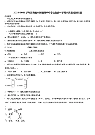 2024-2025学年湖南省市衡阳第八中学生物高一下期末质量检测试题含解析