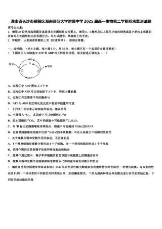 湖南省长沙市岳麓区湖南师范大学附属中学2025届高一生物第二学期期末监测试题含解析