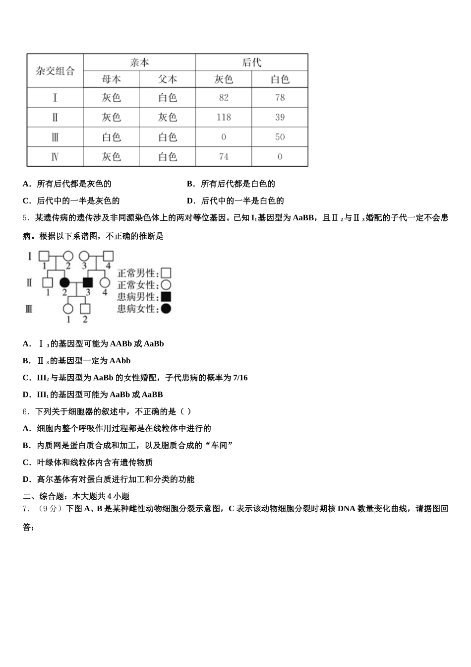 学易试题君之单元测试君2025年生物高一下期末学业质量监测模拟试题含解析_第2页
