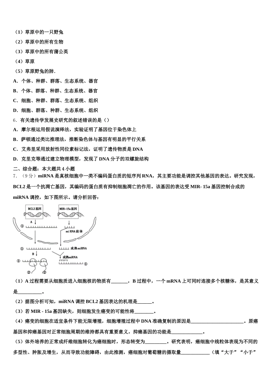 2024-2025学年湖南省湘钢一中生物高一下期末检测模拟试题含解析_第2页