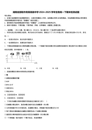 湖南省邵阳市育英高级中学2024-2025学年生物高一下期末检测试题含解析