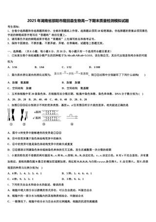 2025年湖南省邵阳市隆回县生物高一下期末质量检测模拟试题含解析