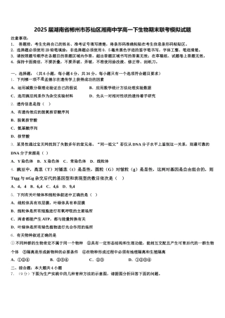 2025届湖南省郴州市苏仙区湘南中学高一下生物期末联考模拟试题含解析