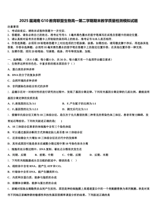 2025届湖南G10教育联盟生物高一第二学期期末教学质量检测模拟试题含解析