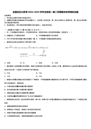 全国名校大联考2024-2025学年生物高一第二学期期末统考模拟试题含解析
