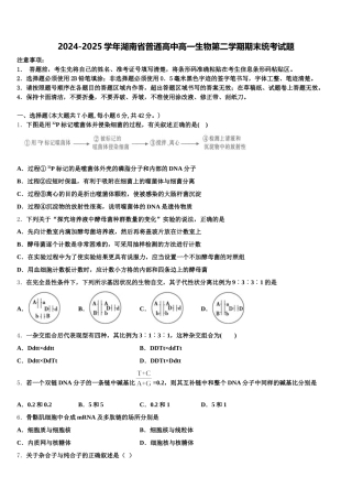 2024-2025学年湖南省普通高中高一生物第二学期期末统考试题含解析