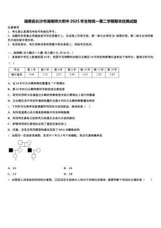 湖南省长沙市湖南师大附中2025年生物高一第二学期期末经典试题含解析