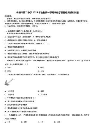 株洲市第二中学2025年生物高一下期末教学质量检测模拟试题含解析