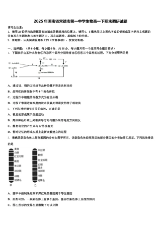 2025年湖南省常德市第一中学生物高一下期末调研试题含解析