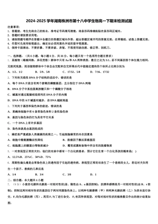 2024-2025学年湖南株洲市第十八中学生物高一下期末检测试题含解析