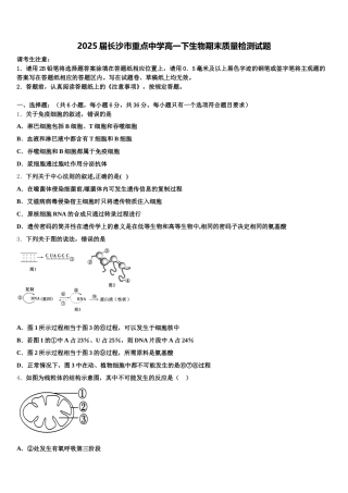 2025届长沙市重点中学高一下生物期末质量检测试题含解析