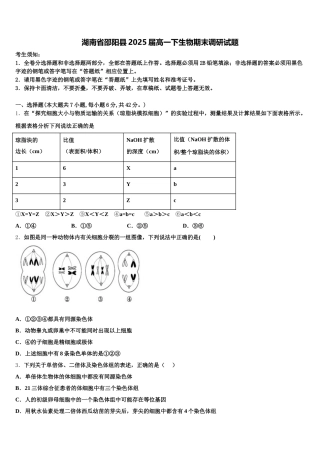 湖南省邵阳县2025届高一下生物期末调研试题含解析