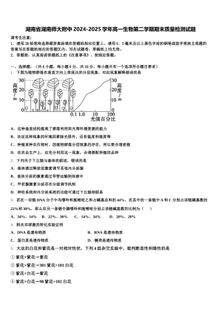 湖南省湖南师大附中2024-2025学年高一生物第二学期期末质量检测试题含解析