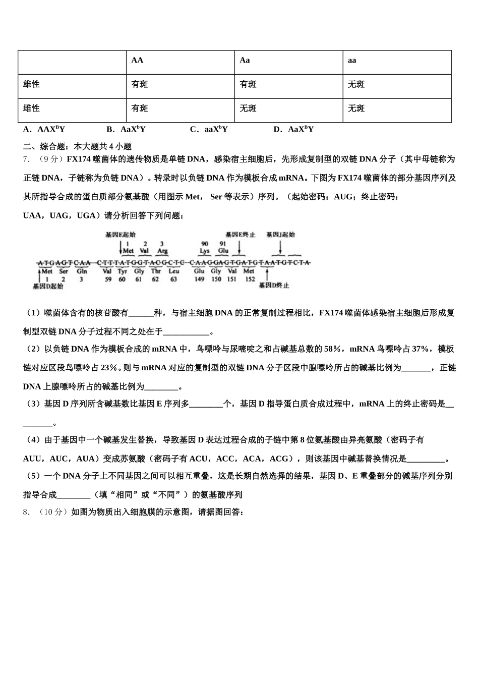 安徽省定远二中2025届生物高一下期末检测模拟试题含解析_第2页