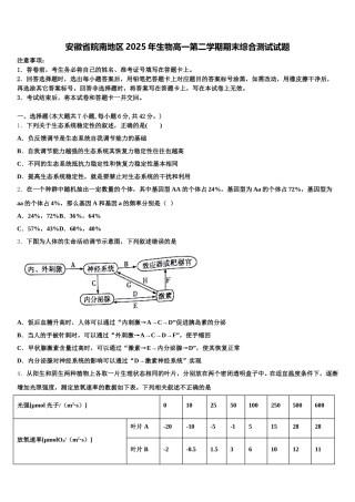 安徽省皖南地区2025年生物高一第二学期期末综合测试试题含解析