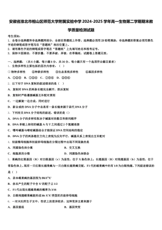 安徽省淮北市相山区师范大学附属实验中学2024-2025学年高一生物第二学期期末教学质量检测试题含解析