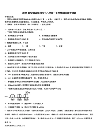 2025届安徽省亳州市十八中高一下生物期末联考试题含解析