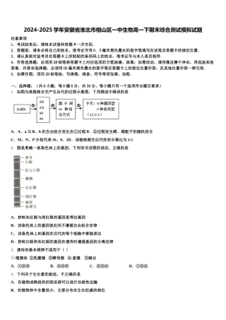 2024-2025学年安徽省淮北市相山区一中生物高一下期末综合测试模拟试题含解析
