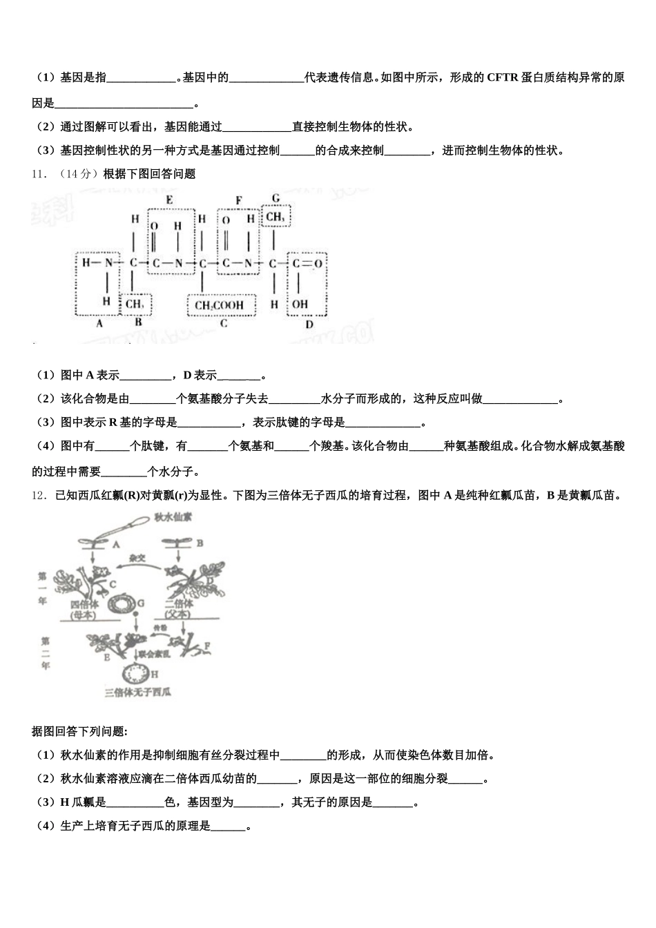2024-2025学年安徽省定远县示范高中生物高一第二学期期末质量跟踪监视模拟试题含解析_第3页