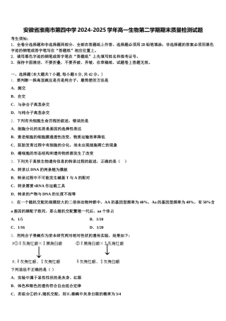 安徽省淮南市第四中学2024-2025学年高一生物第二学期期末质量检测试题含解析
