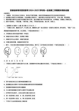 安徽省蚌埠市四校联考2024-2025学年高一生物第二学期期末调研试题含解析