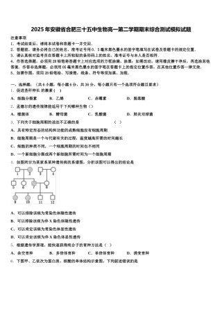 2025年安徽省合肥三十五中生物高一第二学期期末综合测试模拟试题含解析
