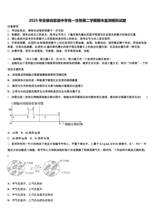 2025年安徽省歙县中学高一生物第二学期期末监测模拟试题含解析