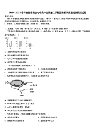 2024-2025学年安徽省安庆七中高一生物第二学期期末教学质量检测模拟试题含解析