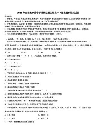 2025年安徽省示范中学培优联盟生物高一下期末调研模拟试题含解析