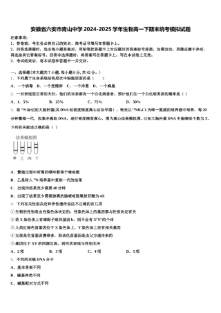 安徽省六安市青山中学2024-2025学年生物高一下期末统考模拟试题含解析