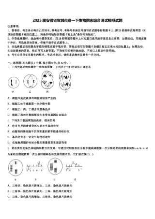 2025届安徽省宣城市高一下生物期末综合测试模拟试题含解析