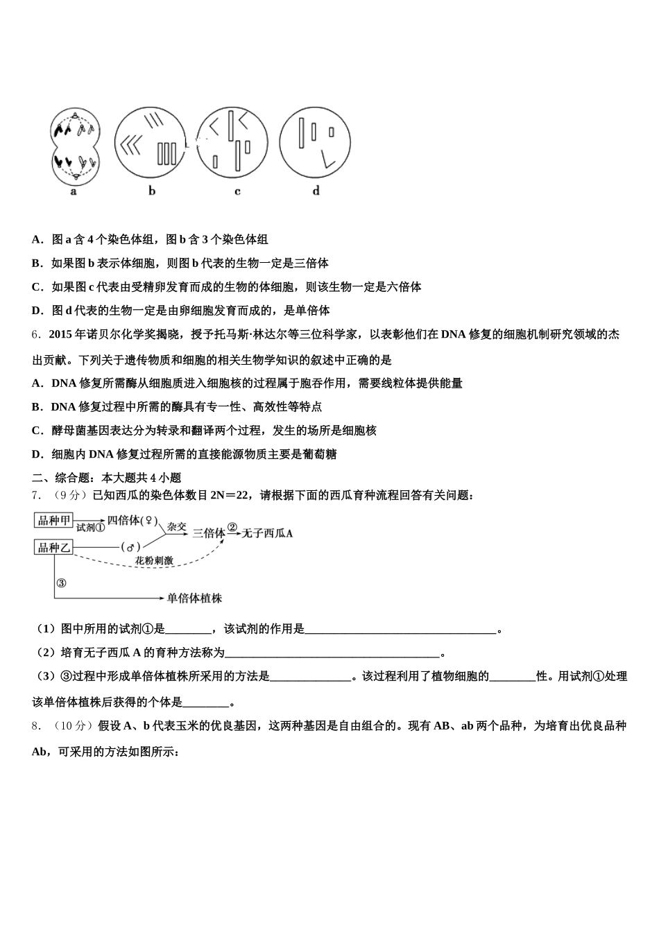 安徽省合肥一六八中学、铜陵一中等四校2025届高一下生物期末学业质量监测试题含解析_第2页